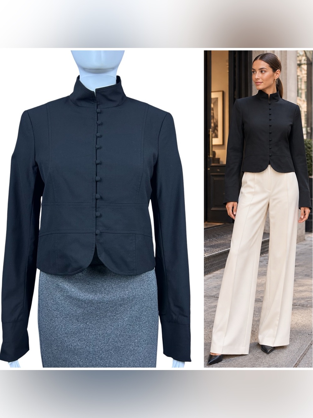 Theory Nancy C Blazer Jacket Size 8 Mandarin Collar Cropped Military Minimalist